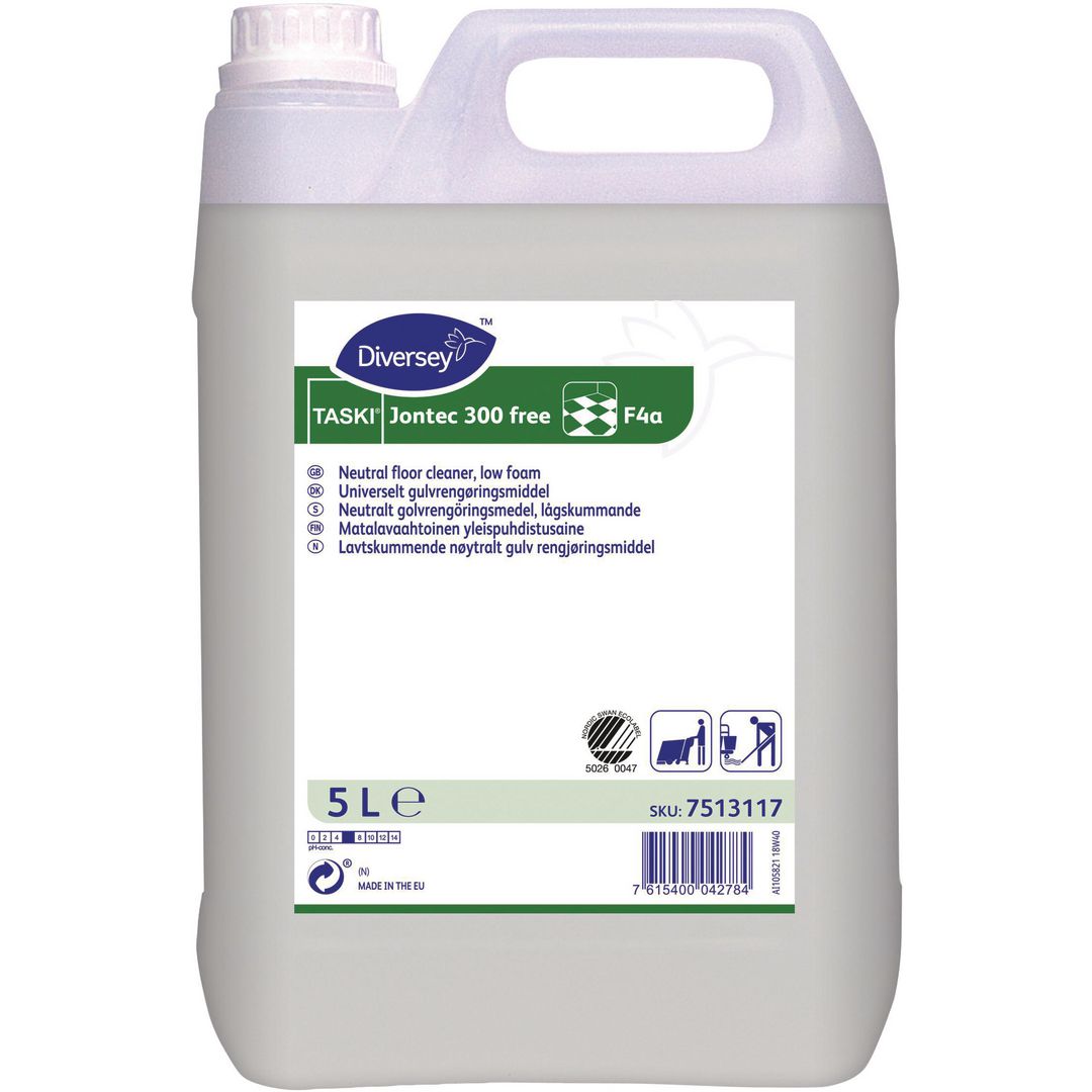 DIVERSEY Golvunderhåll, Jontec 300 free F4a, koncentrerad rengöringsvätska, dunk, 5l | Städ och hygien - Golvunderhåll - Underhållsmedel | Kontorsexperten