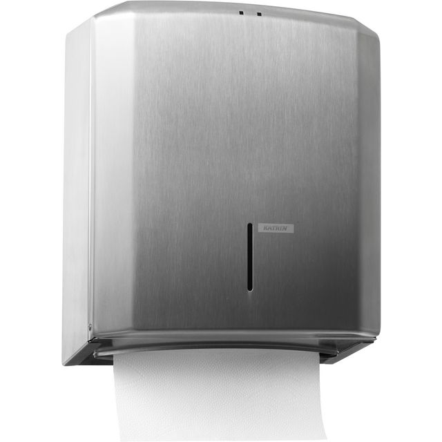 KATRIN Dispenser handdukar M manuell borstat rostfritt stål silver | Städ och hygien - Toalettpapper och torkpapper - Hållare - Pappershanddukar | Kontorsexperten