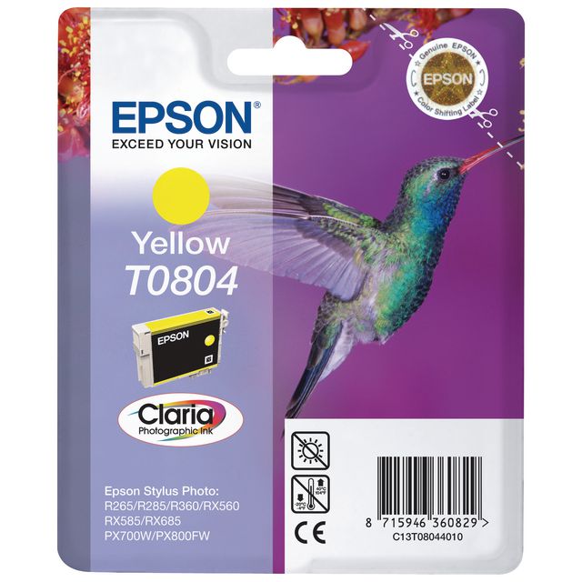 Epson Bläckpatron T0804, C13T08044010, Hummingbird, Claria Photographic-bläck, gul, singelförpackning | Toner och bläck - Bläckpatroner - Bläckpatroner Epson | Kontorsexperten