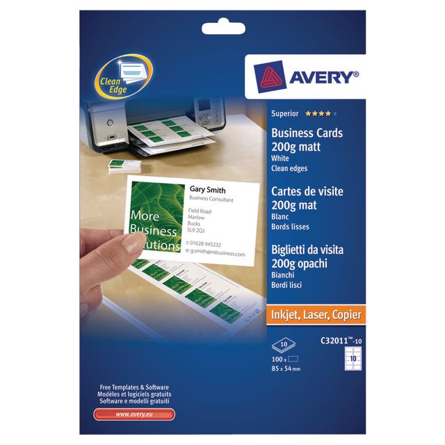 AVERY Visitkort matt 200g 85x54mm 100/fp | Kontorsmaterial - Till skrivbordet - Visitkortsetiketter | Kontorsexperten