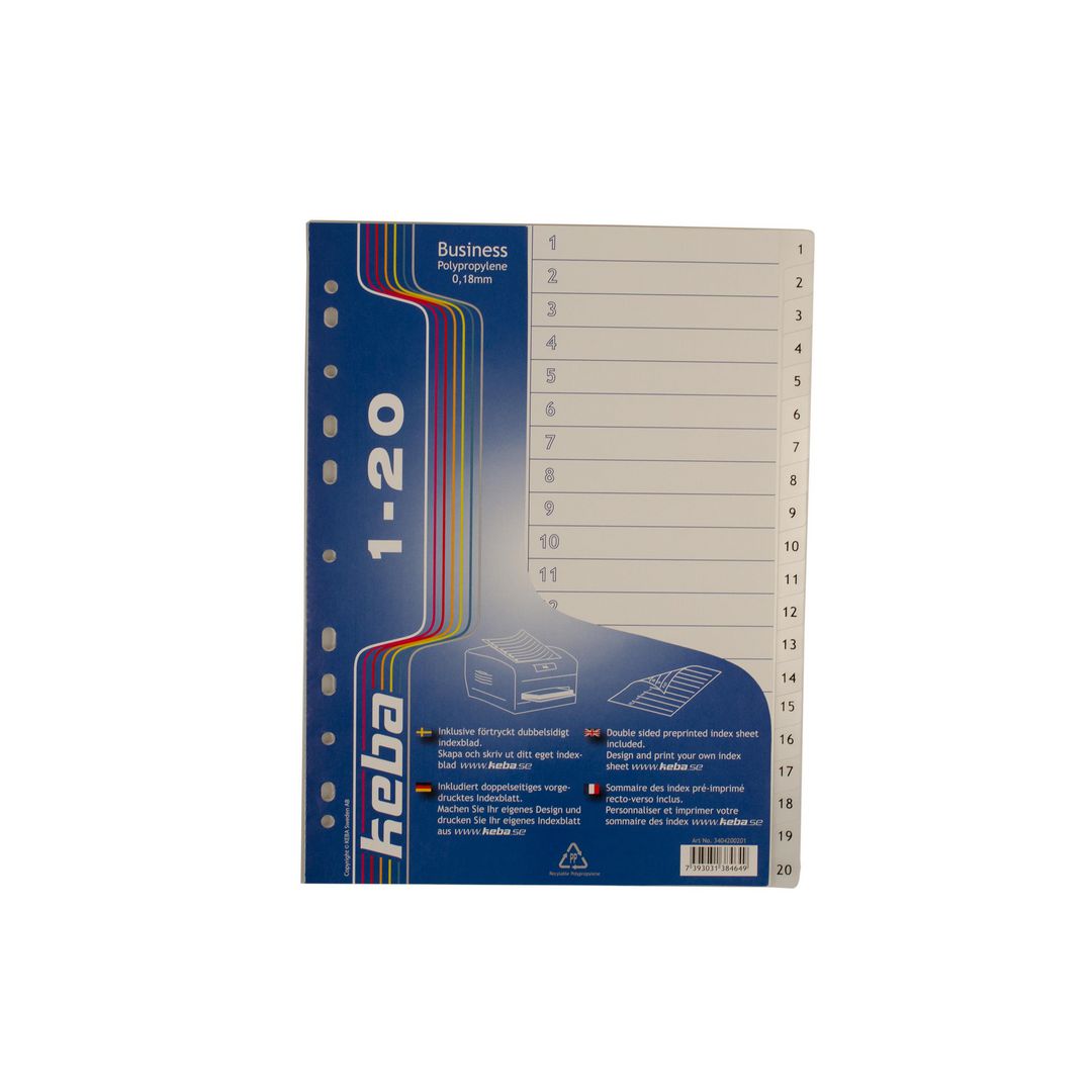 KEBA Plastregister Business A4 PP 0,18mm 1-20 flikar | Kontorsmaterial - Pärmar och register - Plastregister - Tryckta | Kontorsexperten