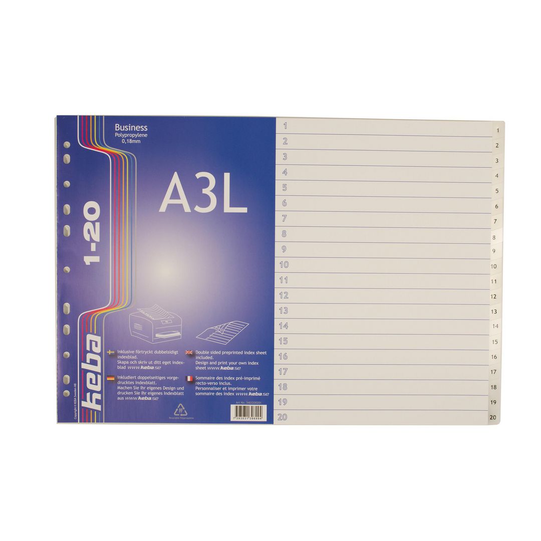KEBA Plastregister Business LA3 0,18mm PP 1-20 flikar | Kontorsmaterial - Pärmar och register - Plastregister - Tryckta | Kontorsexperten
