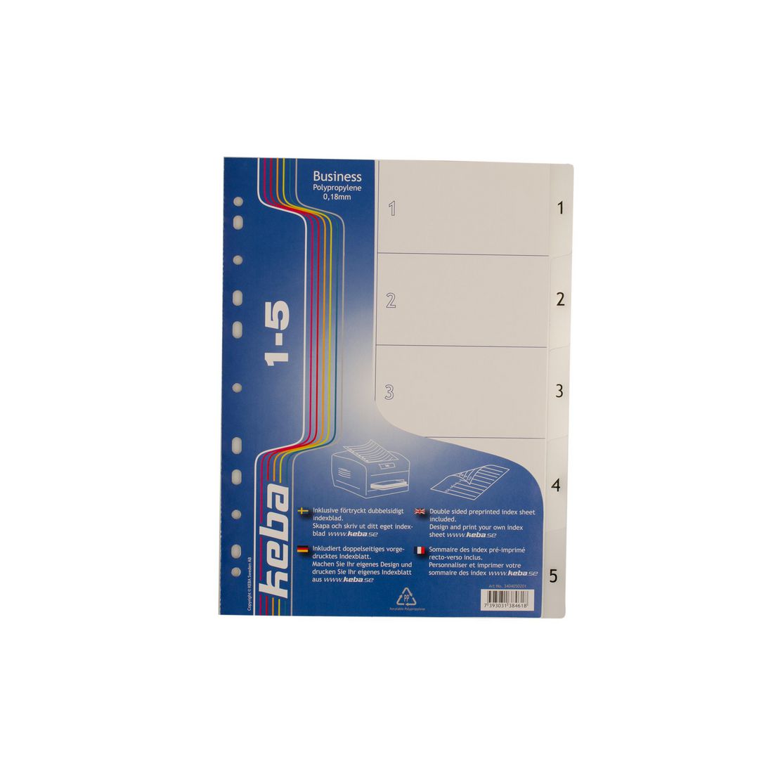 KEBA Plastregister Business A4 PP 0,18mm 1-5 flikar | Kontorsmaterial - Pärmar och register - Plastregister - Tryckta | Kontorsexperten