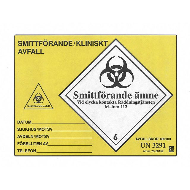 Etikett UN3291 gul 100/fp | Sjukvård och omsorg - Inredning - Riskavfallshantering | Kontorsexperten