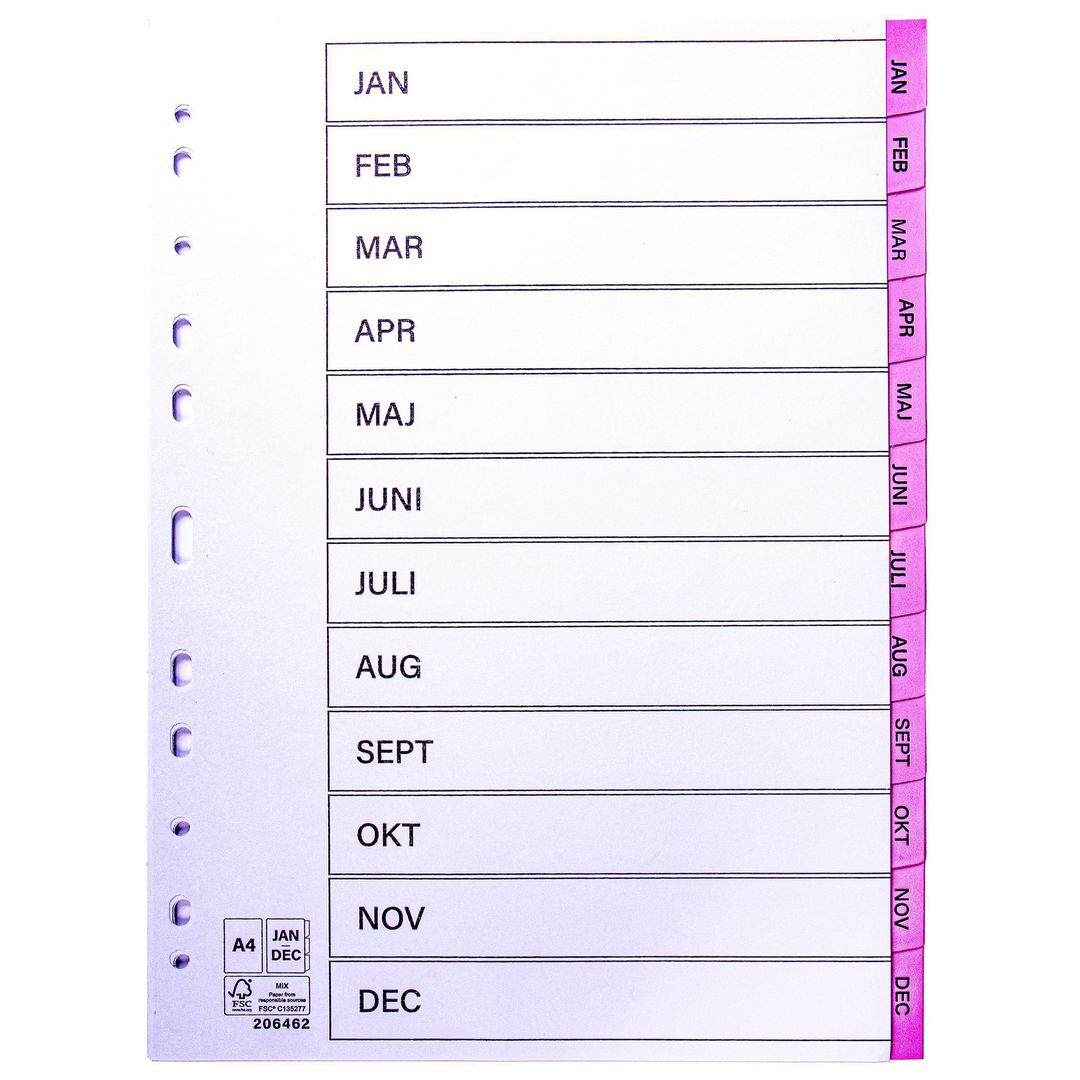 Register plastflik jan-dec rosa 10/fp | Kontorsmaterial - Pärmar och register - Servoregister | Kontorsexperten