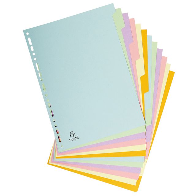 EXACOMPTA Tom avdelare, Presspan, 12 delar, A4, pastell | Kontorsmaterial - Pärmar och register - Pappersregister | Kontorsexperten