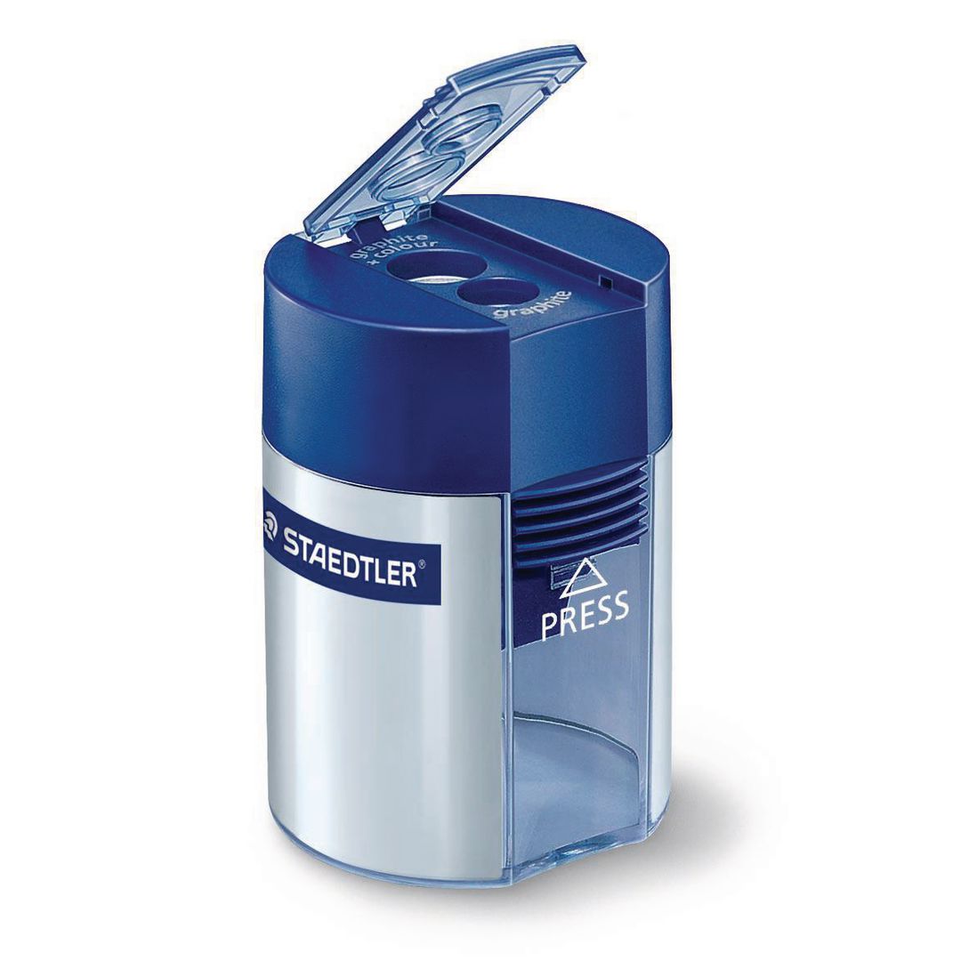 STAEDTLER 512 tubvässare med två hål, 8,2 mm och 10,2 mm hål, blå och silver | Skola och förskola - Pennor och tillbehör - Pennvässare | Kontorsexperten