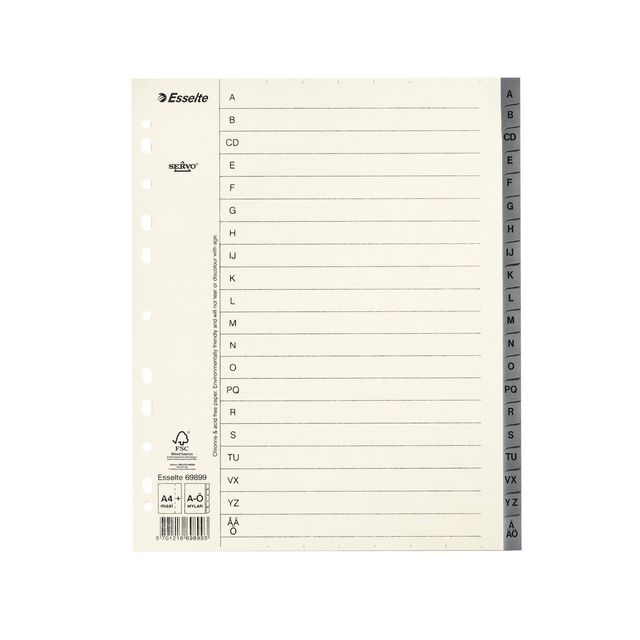 ESSELTE Pappregister System Servo A4+ A-Ö grå | Kontorsmaterial - Pärmar och register - Servoregister | Kontorsexperten