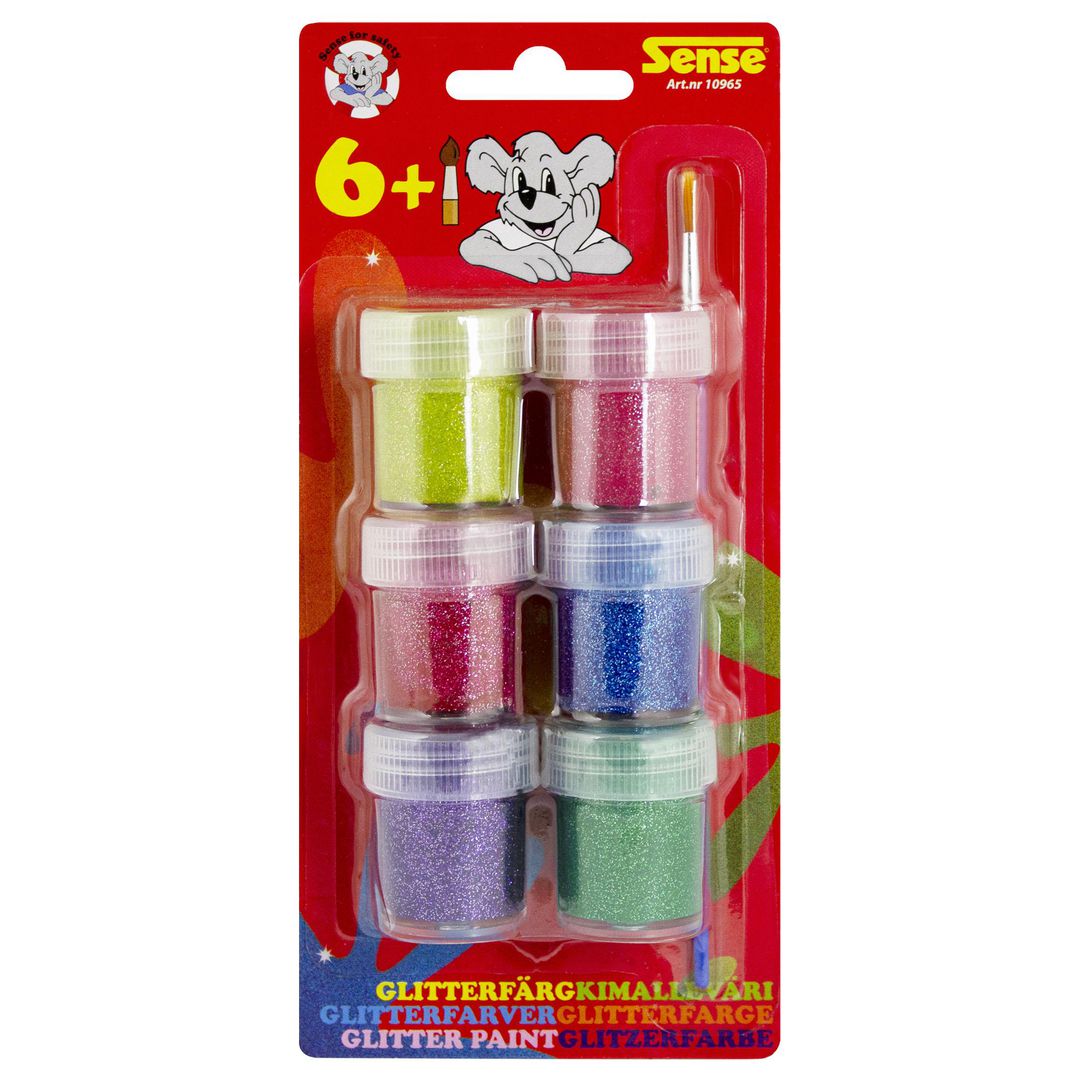 SENSE Glitterfärger, 6-pack, pensel, olika färger 6/fp | Skola och förskola - Målarfärg och tillbehör - Specialfärg | Kontorsexperten