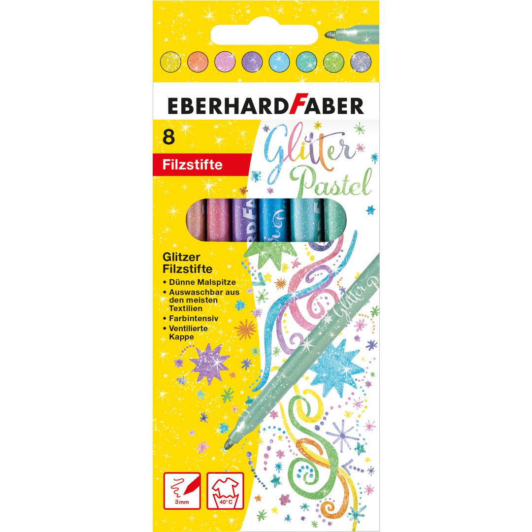 FABER-CASTELL Fiberpenna Glitter pastell 8/fp | Skola och förskola - Pennor och tillbehör - Fiberpennor - Special | Kontorsexperten
