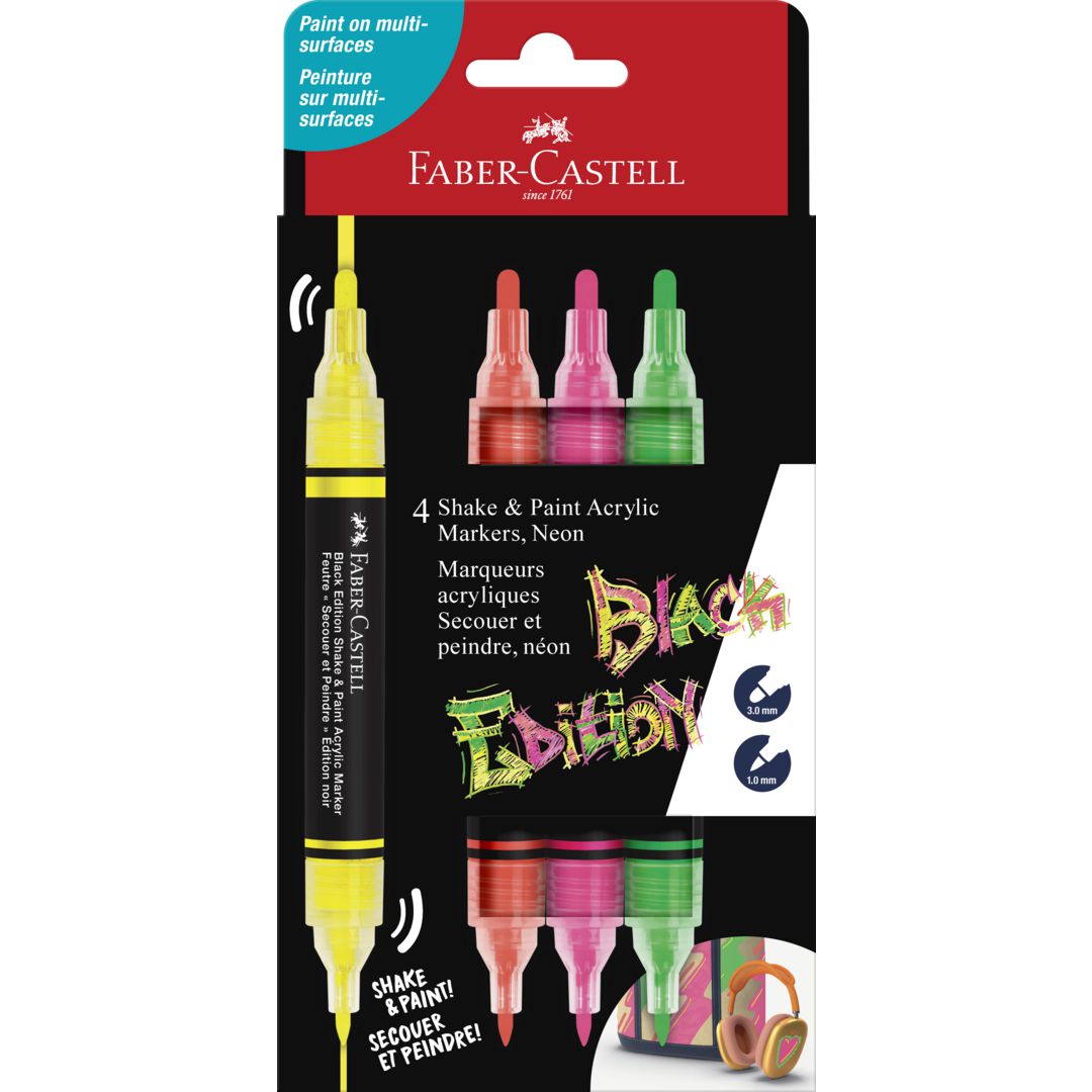 FABER-CASTELL Fiberpenna shake&paint neon 4/fp | Skola och förskola - Pennor och tillbehör - Fiberpennor - Special | Kontorsexperten