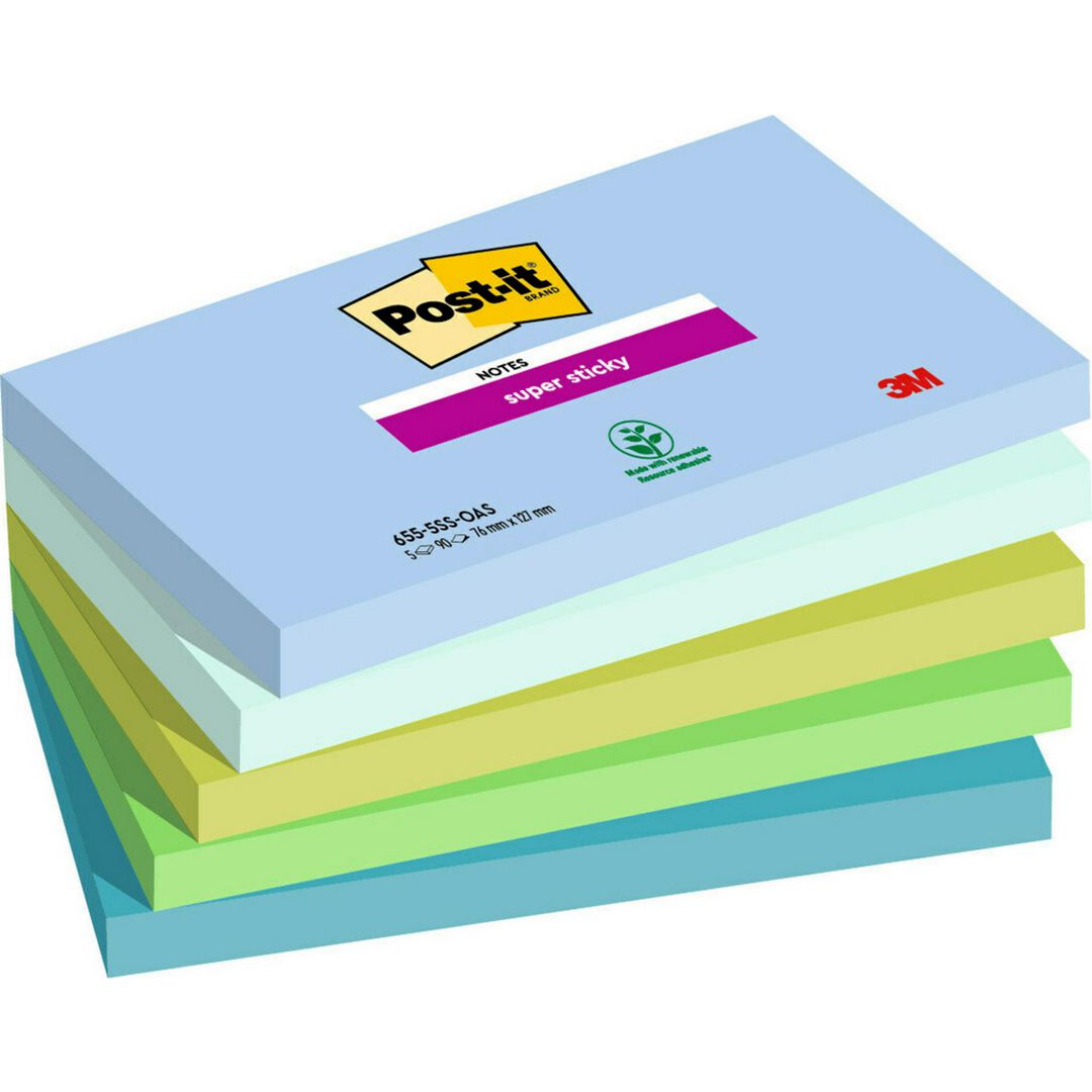 POST-IT Notes Supersticky Oasis 76x127mm 5/fp | Kontorsmaterial - Notes och Post-It - Notes - Extra sticky | Kontorsexperten