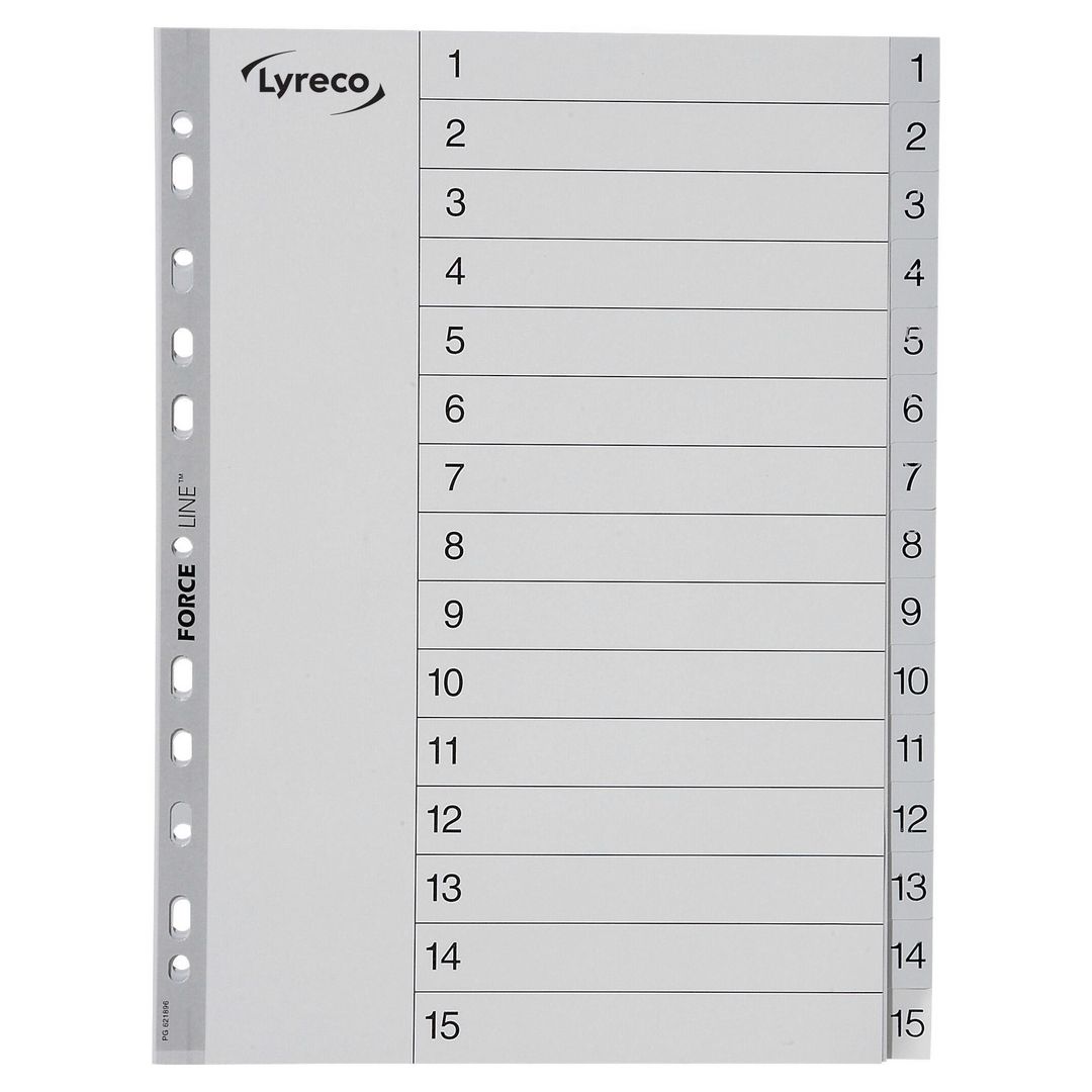 LYRECO Plastregister A4 PP 1-15 grå | Kontorsmaterial - Pärmar och register - Plastregister - Tryckta | Kontorsexperten
