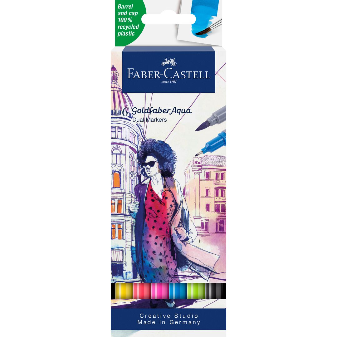 FABER-CASTELL Fiberpenna Goldfaber Aqua Dual 6/fp | Skola och förskola - Pennor och tillbehör - Fiberpennor - Dubbelspets | Kontorsexperten