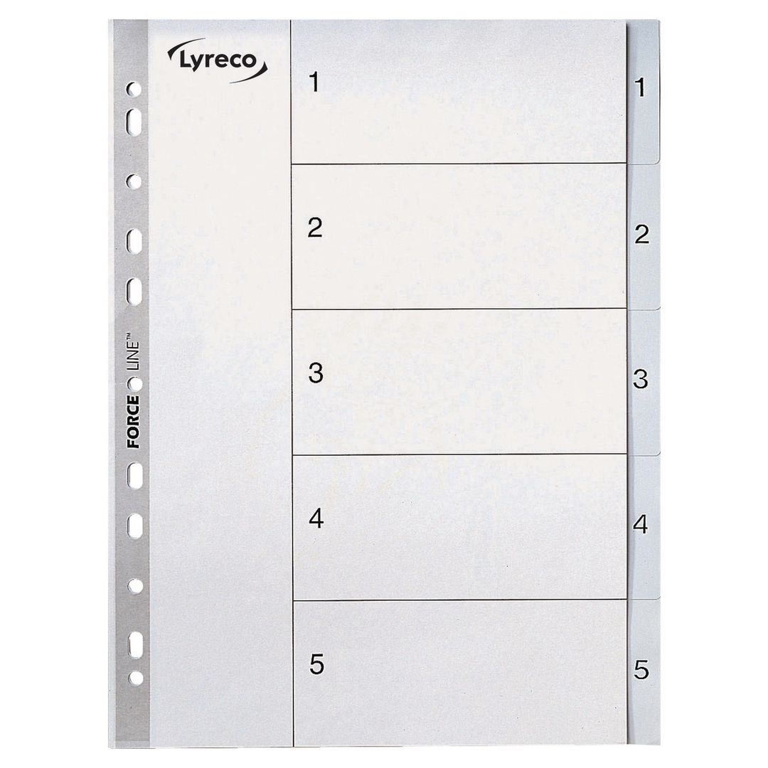 LYRECO Plastregister A4 PP 1-5 grå | Kontorsmaterial - Pärmar och register - Plastregister - Tryckta | Kontorsexperten