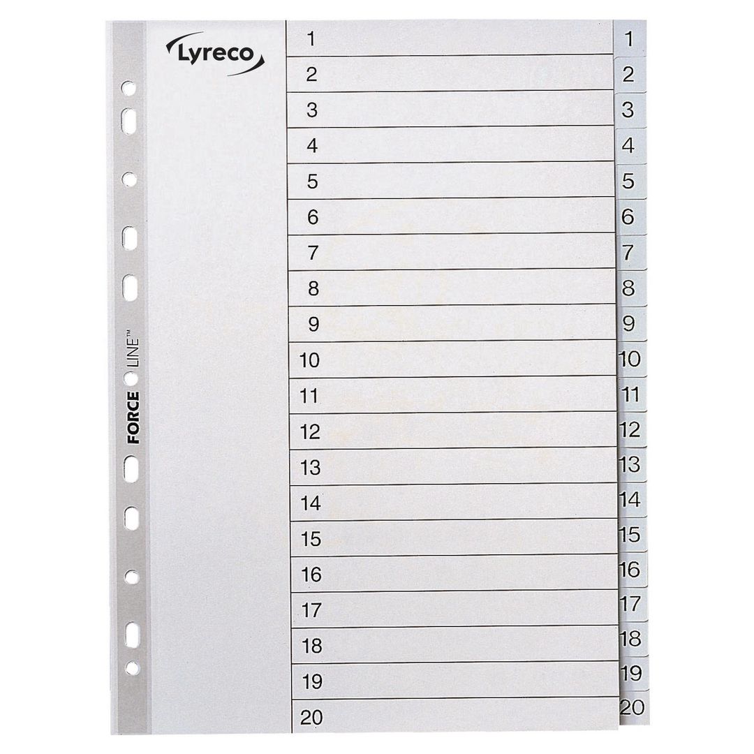 LYRECO Plastregister A4 PP 1-20 grå med svart text | Kontorsmaterial - Pärmar och register - Plastregister - Tryckta | Kontorsexperten