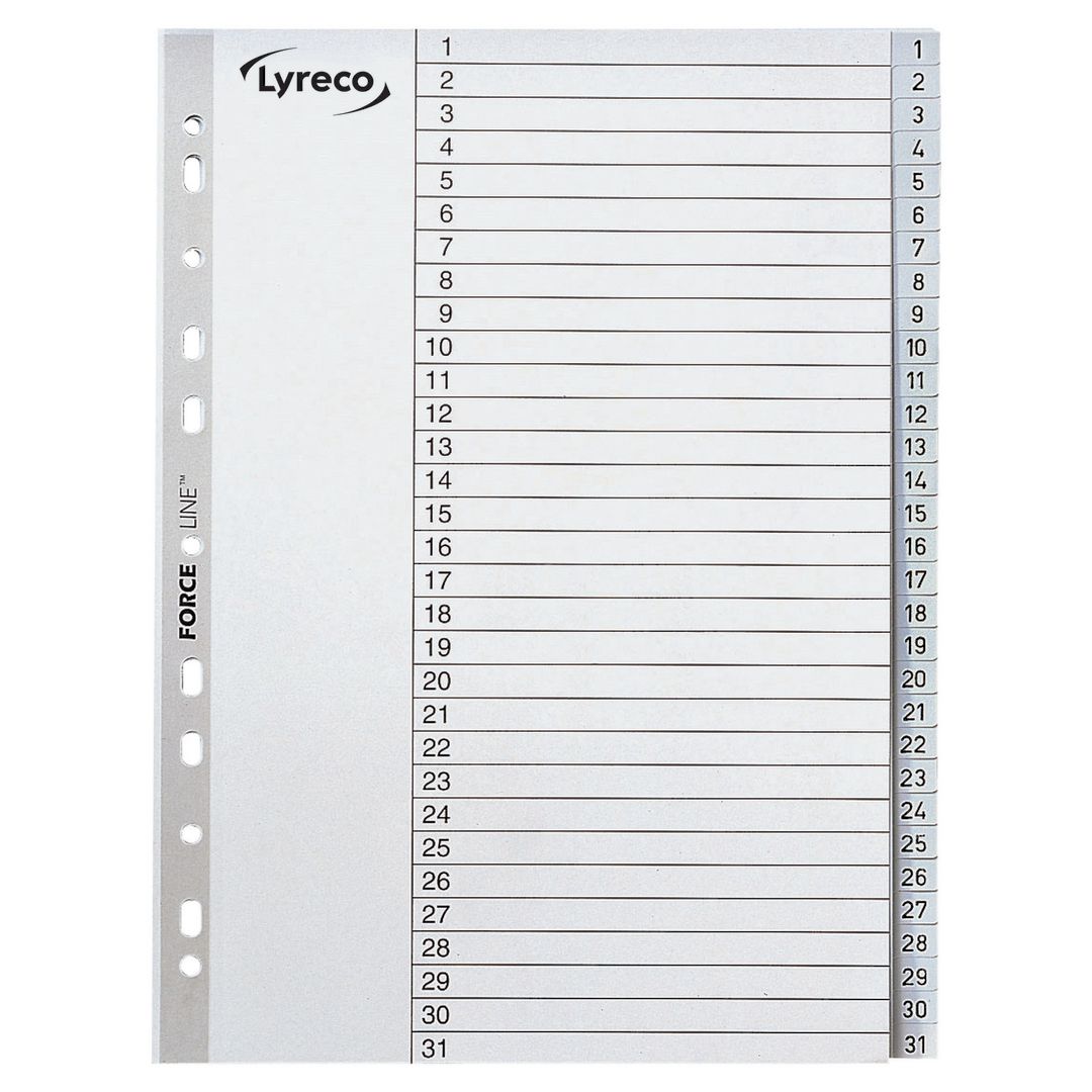 LYRECO Plastregister A4 PP-plast 1-31 grå | Kontorsmaterial - Pärmar och register - Plastregister - Tryckta | Kontorsexperten