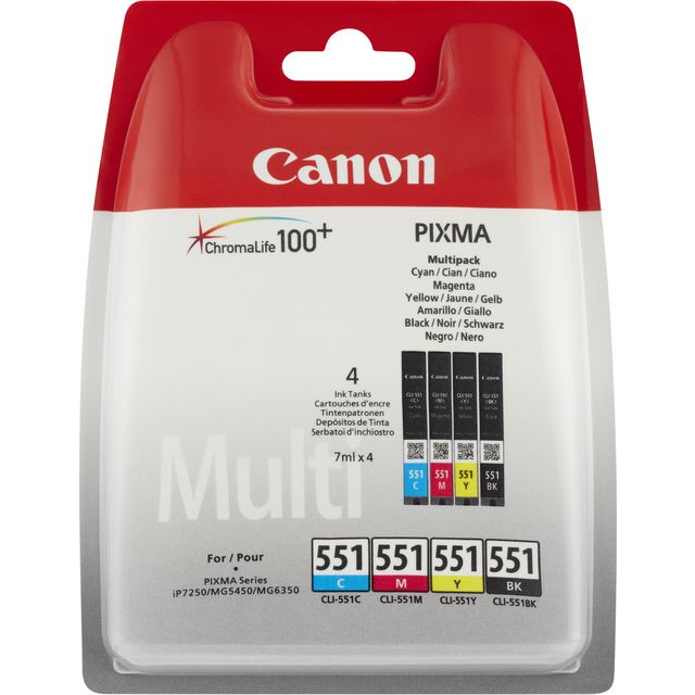 CANON Bläckpatron, PIXMA CLI-551, 6509B009, ChromaLife100+, svart, cyan, magenta, gul, multiförpackning | Toner och bläck - Bläckpatroner - Bläckpatroner Canon | Kontorsexperten