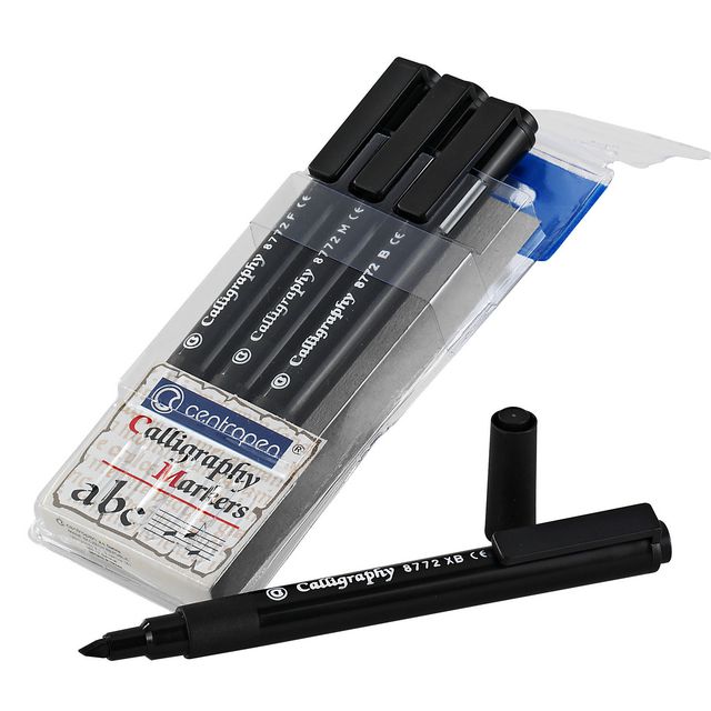 CENTROPEN Kalligrafipennor, 8772, vattenbaserat bläck, snedskuren spets, ergonomiskt grepp, svart 4/fp | Kontorsmaterial - Pennor - Kalligrafipennor | Kontorsexperten