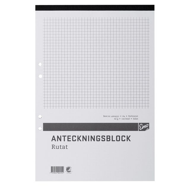 Anteckningsblock A4 100 bl rut hål perf | Kontorsmaterial - Block och anteckningsböcker - Anteckningsblock | Kontorsexperten