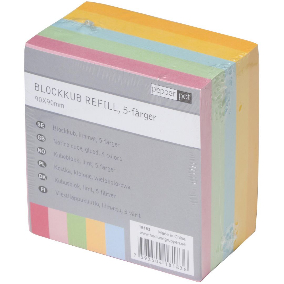 PEPPER POT Blockkub Refill 90x90mm 500 ark fem färger | Kontorsmaterial - Block och anteckningsböcker - Blockkuber | Kontorsexperten