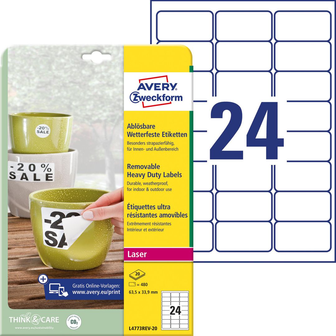 AVERY Etikett slitstark 63,5x33,9mm 480/fp | Emballage och lagerutrustning - Etiketter och godsmärkning - Vattenfasta etiketter | Kontorsexperten