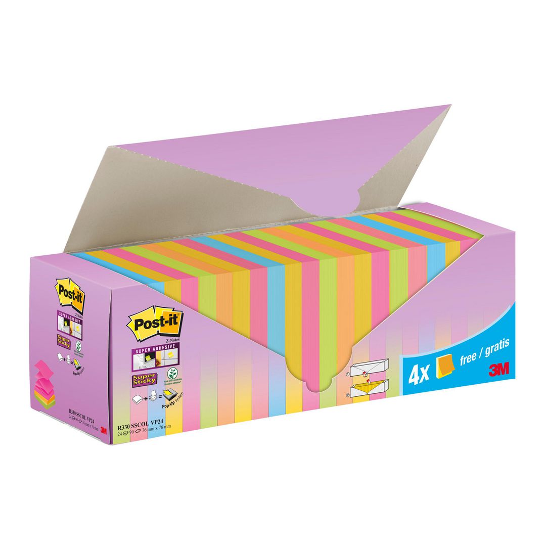 POST-IT Notes Z-Notes SuperSticky 76x76mm 6 färger 24/fp | Kontorsmaterial - Notes och Post-It - Notes - Z-block | Kontorsexperten