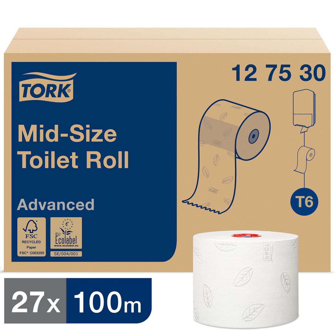 TORK Toalettpapper Advanced Compact T6, jumborulle, 2-lag, präglad, vit 27/fp | Städ och hygien - Toalettpapper och torkpapper - Toalettpapper - rulle | Kontorsexperten