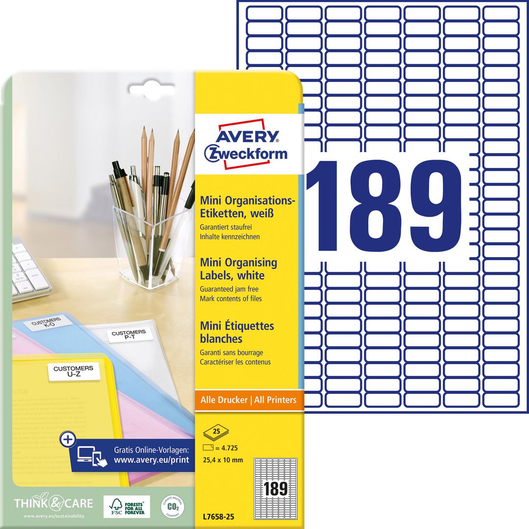 AVERY Etikett mini 25,4x10mm 4725/fp | Emballage och lagerutrustning - Etiketter och godsmärkning - Specialetiketter | Kontorsexperten