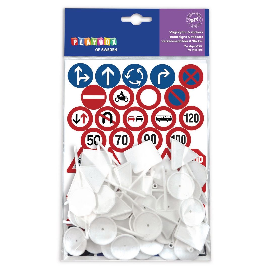 PLAYBOX Vägskyltar och stickers 100/fp | Skola och förskola - Lekmaterial - Leksaksbilar | Kontorsexperten