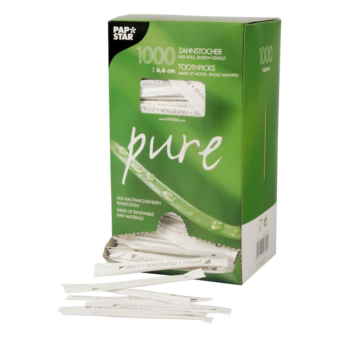 PAPSTAR Tandpetare trä rund 6,5cm 1000/fp | Kök och servering - Engångsartiklar - Sugrör och Tandpetare | Kontorsexperten