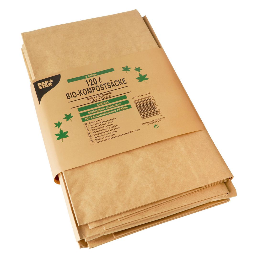 PAPSTAR Kompostpåse papp 120L brun 3/fp | Kök och servering - Engångsartiklar - Påsar | Kontorsexperten