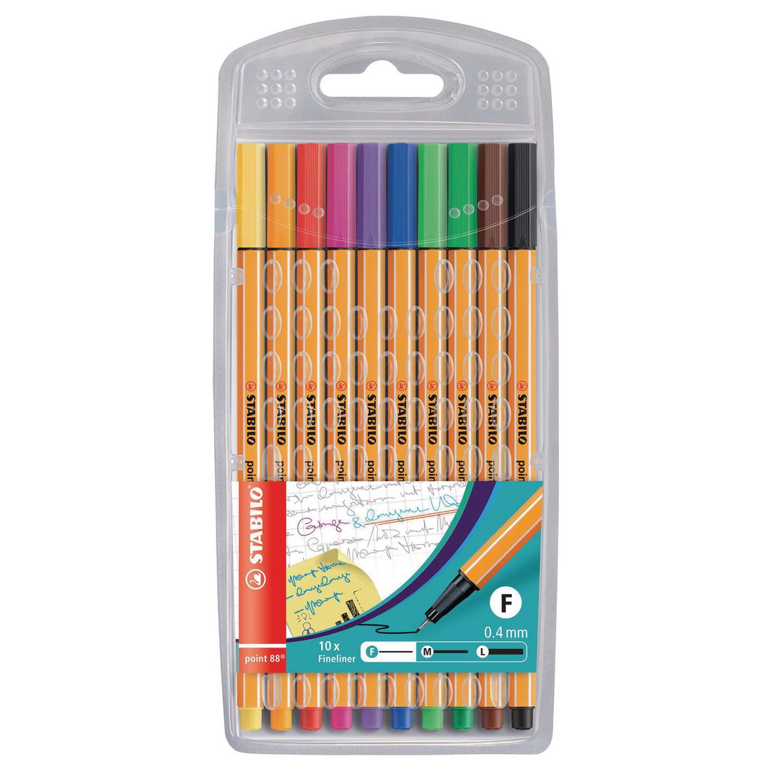STABILO Fineliner Point 88®, tunn spets, orange pennkropp, olika bläckfärger 10/fp | Kontorsmaterial - Pennor - Finelinerpennor | Kontorsexperten