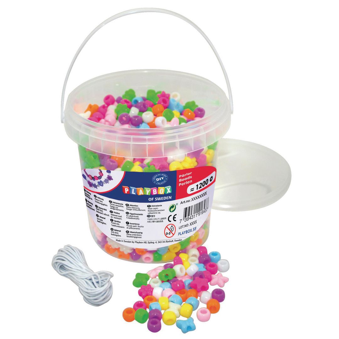 PLAYBOX Plastpärlsats stora hål 1200/fp | Skola och förskola - Hobbymaterial - Pärlor | Kontorsexperten