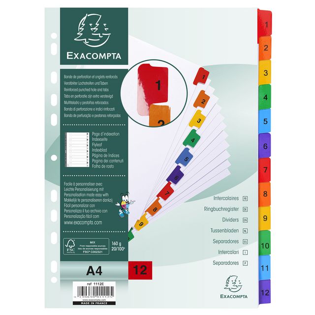 EXACOMPTA Register mylar 1-12 multifärg | Kontorsmaterial - Pärmar och register - Kartongregister | Kontorsexperten