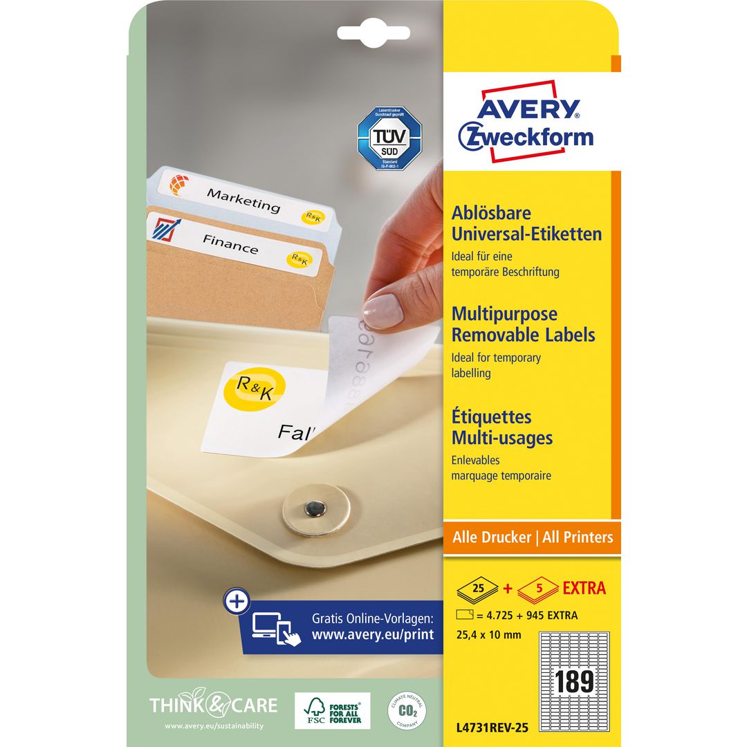 AVERY Etikett avtagbar 25,4x10mm 4725/fp | Emballage och lagerutrustning - Etiketter och godsmärkning - Avtagbara och vattenfasta etiketter | Kontorsexperten
