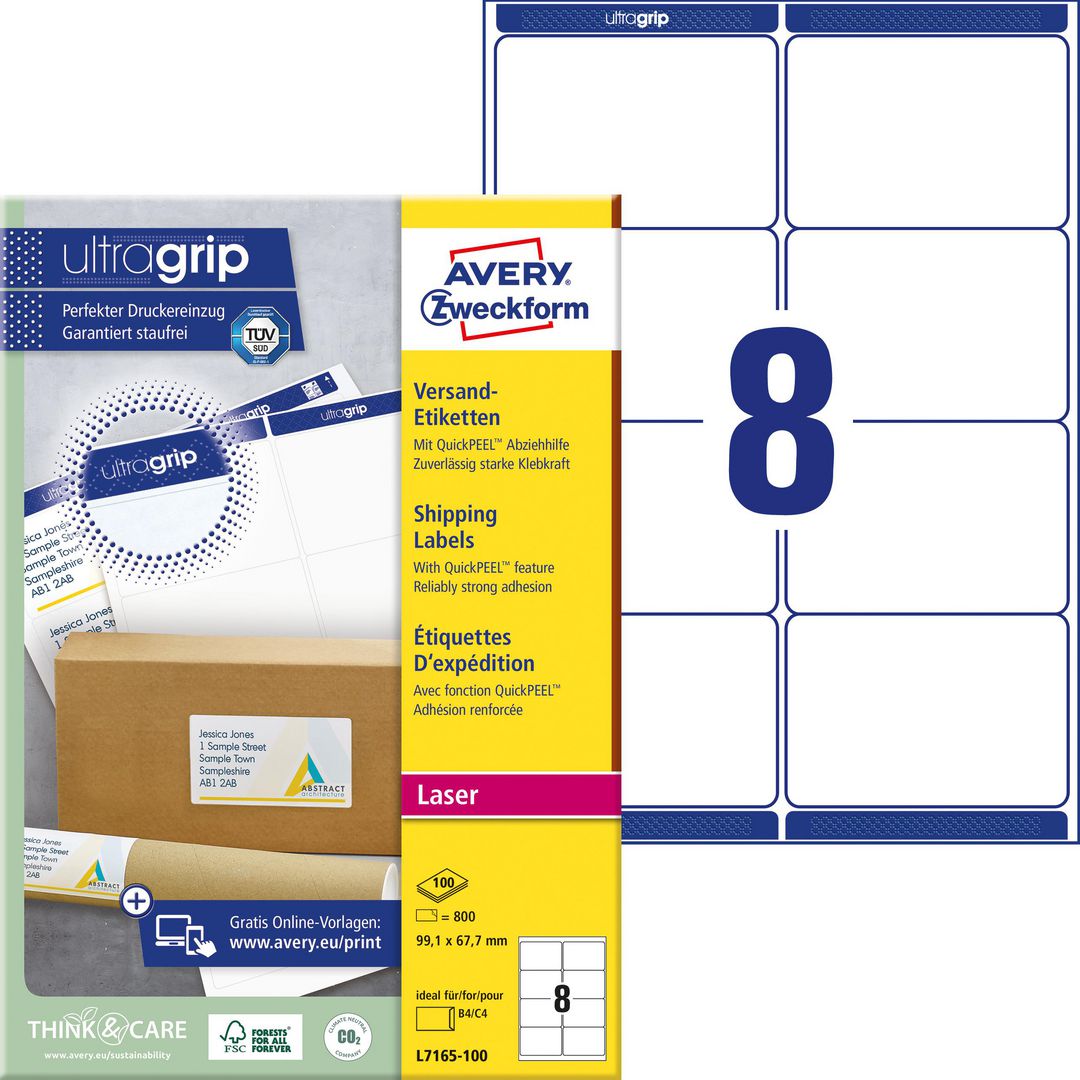 AVERY ZWECKFORM Etikett UltraGrip 99,1x67,7mm 800/fp | Emballage och lagerutrustning - Etiketter och godsmärkning - Adressetiketter | Kontorsexperten