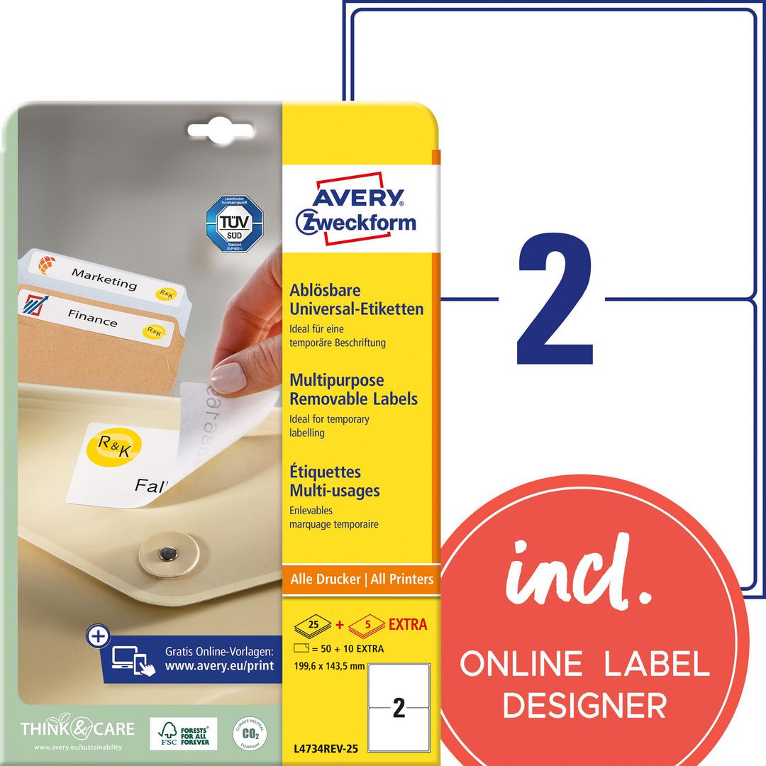 AVERY Etikett avtagbar 199,6x143,5mm 60/fp | Emballage och lagerutrustning - Etiketter och godsmärkning - Avtagbara och vattenfasta etiketter | Kontorsexperten