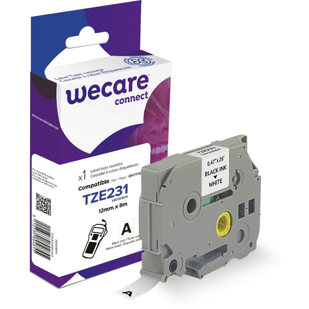 WECARE Tape 12mm TZe-231 Svart på Vit | Kontorsmaskiner - Märkmaskiner och tape - Tape - Brother TZ | Kontorsexperten