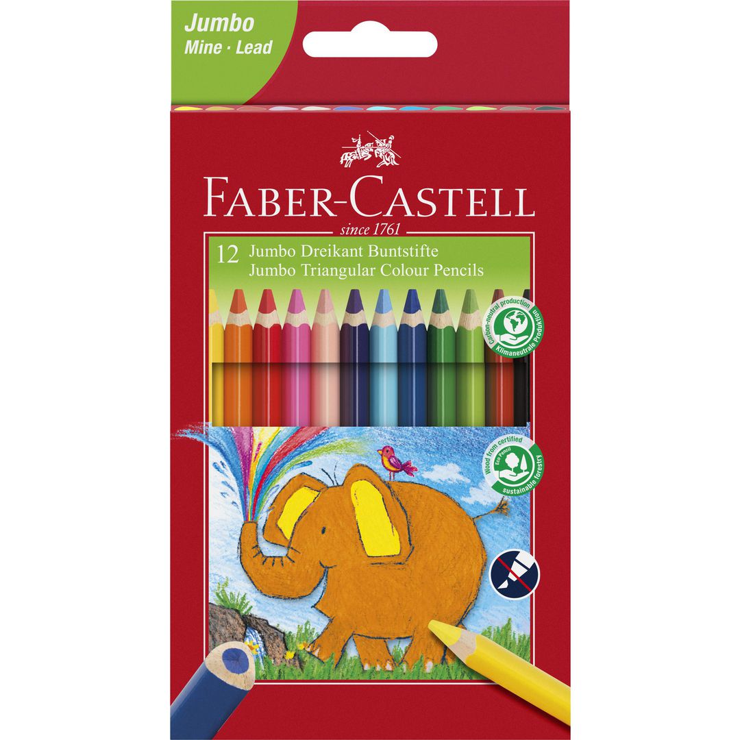 FABER-CASTELL Färgpenna Jumbo trekant 12 färger | Skola och förskola - Pennor och tillbehör - Färgpennor - Jumbo | Kontorsexperten