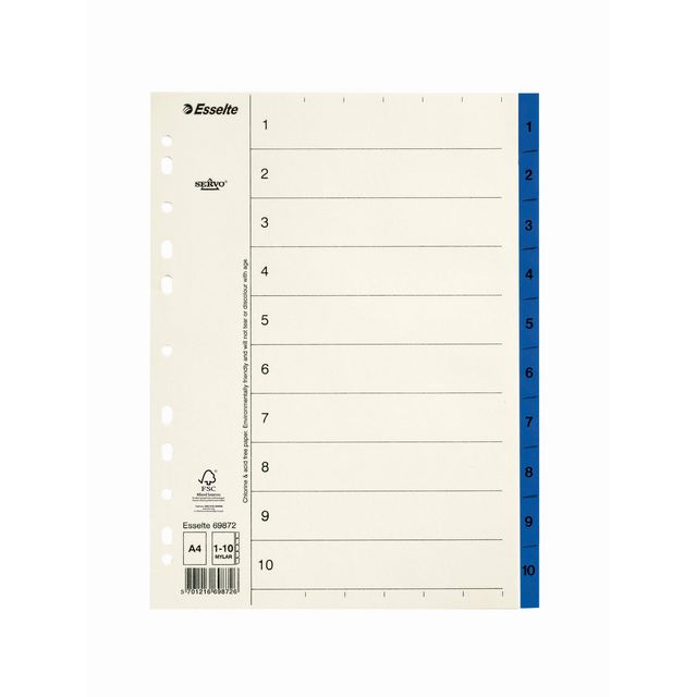 ESSELTE Pappregister Servo A4 1-10 blå | Kontorsmaterial - Pärmar och register - Servoregister | Kontorsexperten