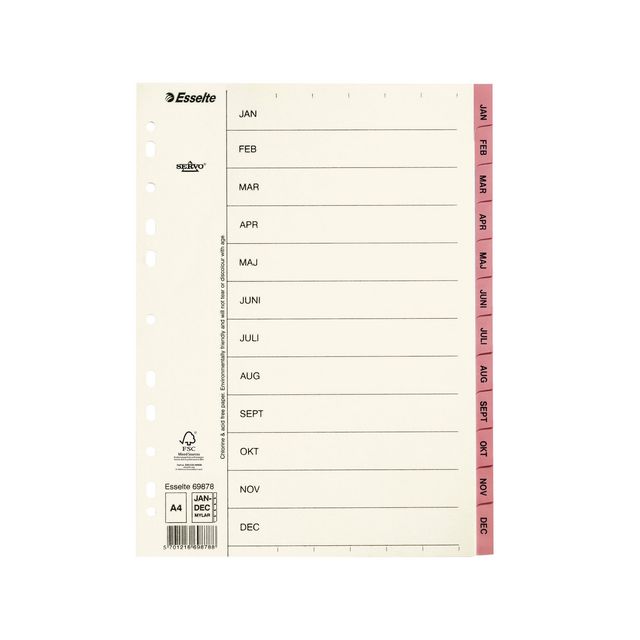 ESSELTE Pappregister Servo A4 Jan-Dec rosa | Kontorsmaterial - Pärmar och register - Servoregister | Kontorsexperten