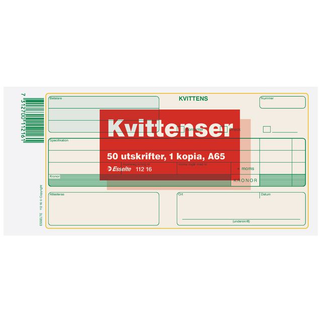 ESSELTE Blankett Kvittens A65 2x50 blad | Kontorsmaterial - Blanketter och bokföring - Blanketter | Kontorsexperten