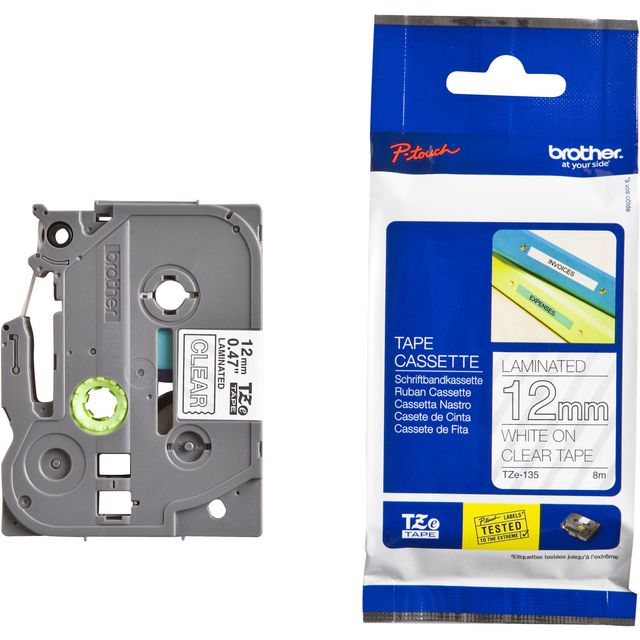 BROTHER Tape TZE135 12mm vit på klar | Kontorsmaskiner - Märkmaskiner och tape - Tape - Brother TZ | Kontorsexperten