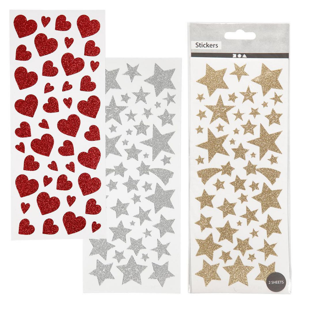 Glitterstickers hjärtan stjärnor 6/fp | Skola och förskola - Hobbymaterial - Bokmärken och stickers | Kontorsexperten