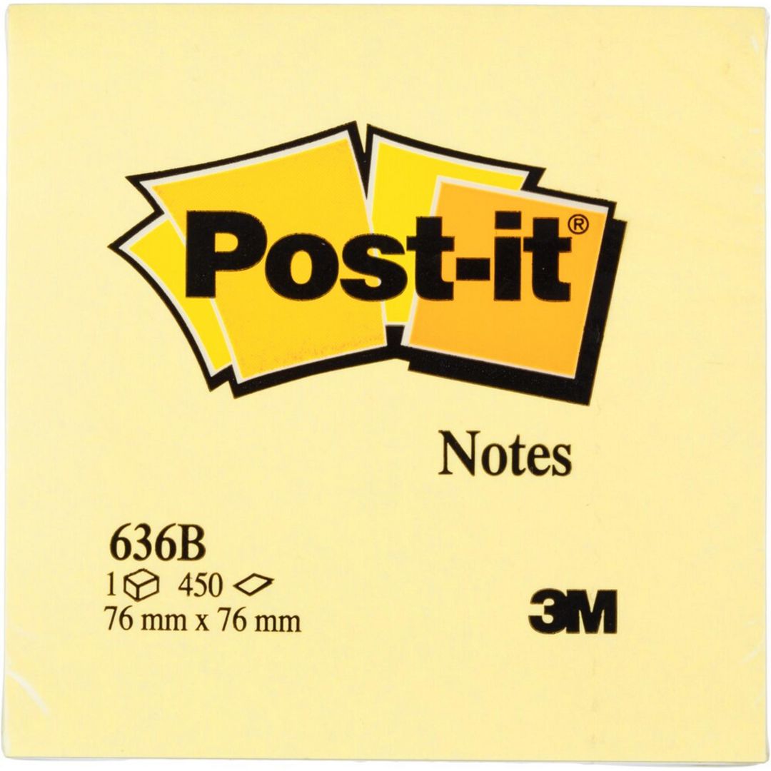 POST-IT Sticky-notislappar, kub, 76 x 76 mm, Canary Yellow™, 450 blad, 636B | Kontorsmaterial - Notes och Post-It - Notes - Kuber | Kontorsexperten