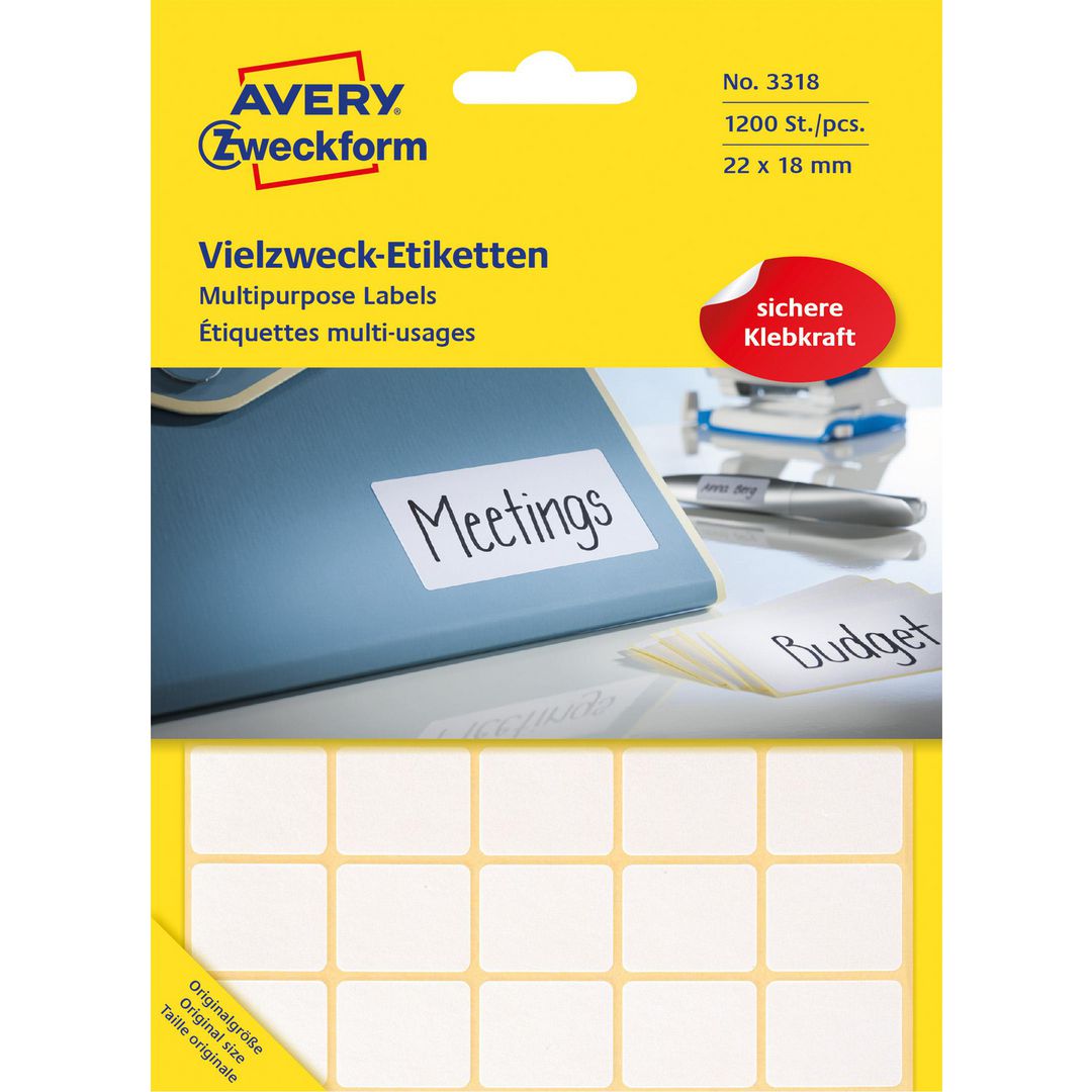 AVERY Etikett handskrift 18x22mm 1200/fp | Emballage och lagerutrustning - Etiketter och godsmärkning - Multifunktionsetiketter | Kontorsexperten