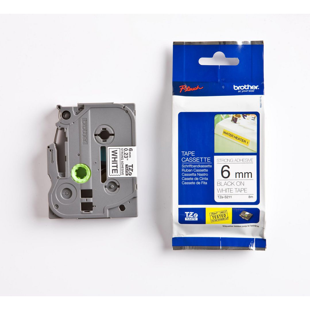 BROTHER Tape TZES-211 6mm Svart på Vit | Kontorsmaskiner - Märkmaskiner och tape - Tape - Brother TZ | Kontorsexperten