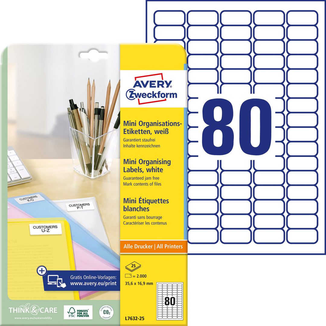 AVERY Etikett mini 35,6x16,9mm 2000/fp | Emballage och lagerutrustning - Etiketter och godsmärkning - Specialetiketter | Kontorsexperten