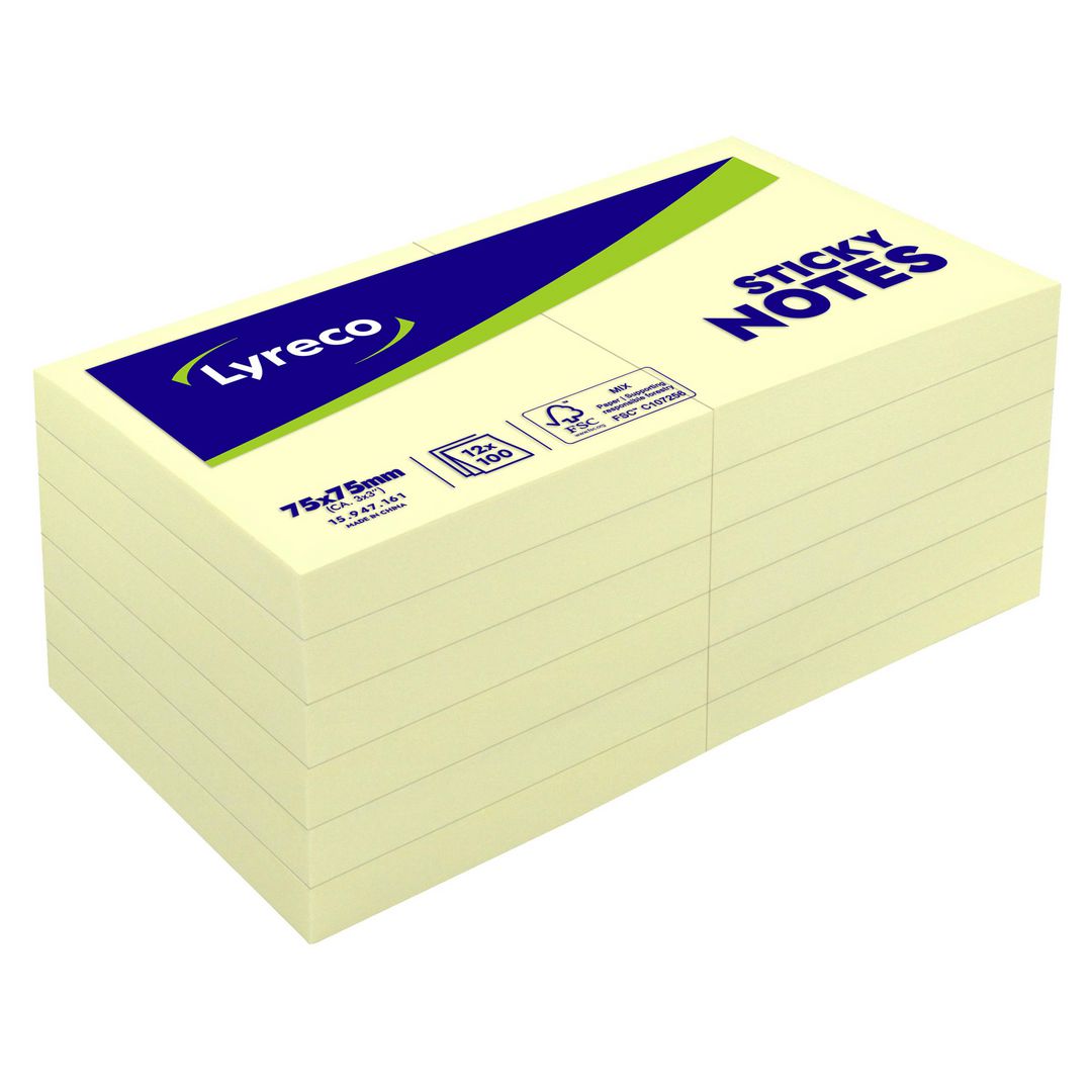 LYRECO Notes std 75x75mm gul 12/fp | Kontorsmaterial - Notes och Post-It - Notes - Gula | Kontorsexperten